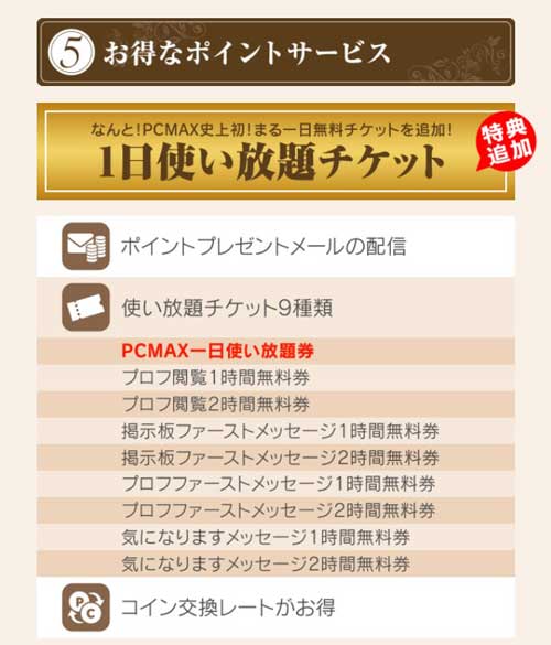 PCMAXのプレミアムオプションで出会い放題チケットが獲得できる