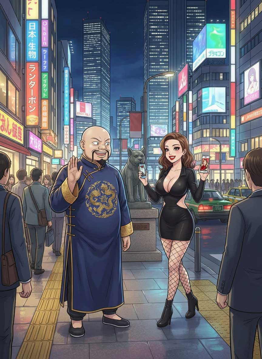 出会い系を使って男女が出会っているシーン